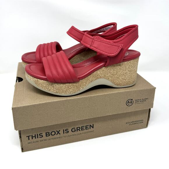 Clarks Collection Women's Chelseah Gem Wedge Sandal, Red Leather, Size 7 - Picture 1 of 7